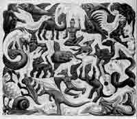 Pintura do Escher "Plane Filling II" de 1957